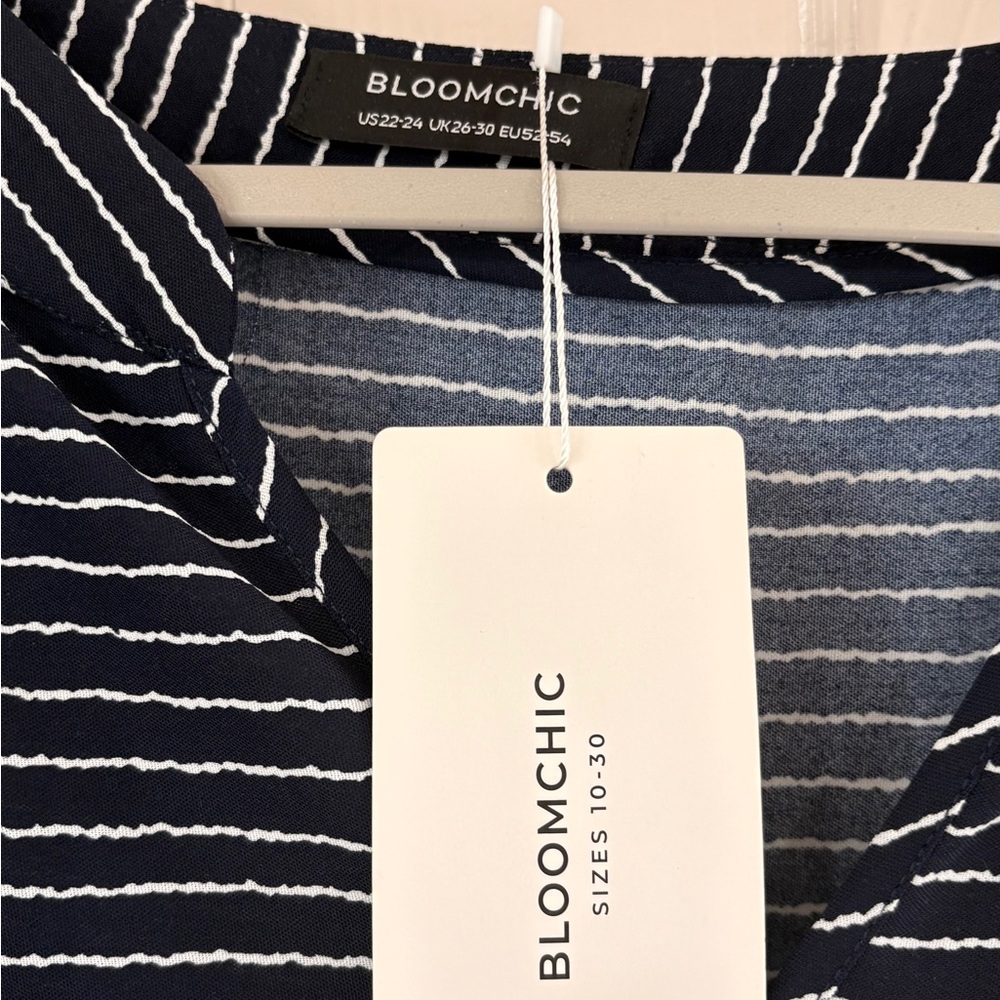 BloomChic Navy and White Striped V-Neck Dress - Picture 3 of 3
